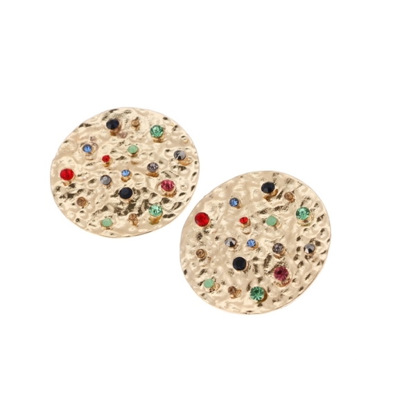 Gold Roman like Round Crystal Stud Earrings - Picture 4 of 5